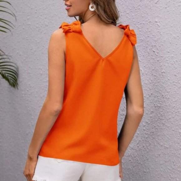 Orange Ruffle Strap Detail Tank Top - Picture 3 of 5